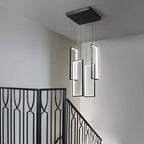 Modern Kitchen Island Dimmable Pendant Light Fixture Black 54W LED Pendant Lights 4 Rings Rectangular Chandelier Staircase Large Chandelier Lobby Living Room Foyer High Ceiling Chandeliers