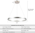 Modern Led Pendant Light,1 Ring Modern Circular Chandelier Dimmable Hanging Pendant Lighting for Living Room Dining Room Kitchen Island Foyer Office, 3000-6000K Brush Nickel
