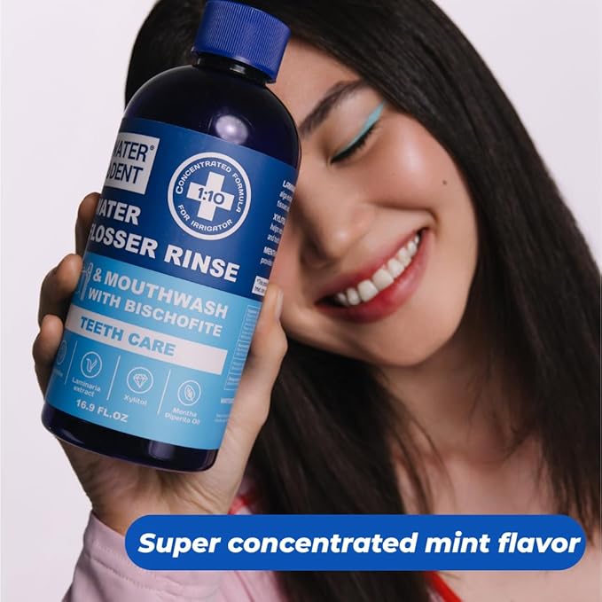 Concentrated Water flosser Rinse & mouthwash | Add to Oral irrigator | Mint Flavor | Alcohol and Fluoride Free. Made in USA | Pack of 2 = 33.8 fl.oz