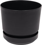 Elly Décor 14 inch Plastic Cylinder Planter Pot with Self-Watering Saucer and Drainage Hole,Lightweight & Extremely Durable, 14"x 14", Black