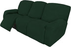 Easy-Going 8 Pieces Recliner Sofa Stretch Sofa Slipcover Sofa Cover Furniture Protector Couch Soft with Elastic Bottom Kids, Spandex Jacquard Fabric Small Checks Dark Green