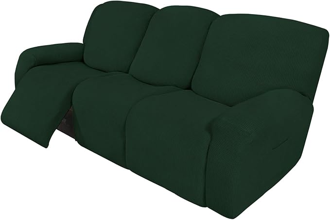 Easy-Going 8 Pieces Recliner Sofa Stretch Sofa Slipcover Sofa Cover Furniture Protector Couch Soft with Elastic Bottom Kids, Spandex Jacquard Fabric Small Checks Dark Green