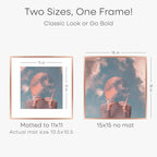 Homeforia 15x15 Picture Frame Rose Gold, High End Metal 15 x 15 Square Poster Frame with Mat 11 x 11 Photo, 15x15 Frame Matted to 11x11 Print, 15by15 Hanging Frames, Tempered Glass, Wall Kit, Set of 1