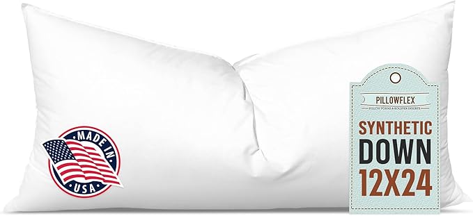 Pillowflex Synthetic Down Pillow Insert - 12x24 Down Alternative Pillow, Ultra Soft, Large Rectangle, Lumbar, Travel, Neck, Sleeping Pillow - 1 Decorative Pillow Form