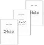 HAUS AND HUES 24x36 White Metal Picture Frames - Features Premium Aluminum, Vertical & Horizontal Hang, Shatterproof Plexiglass - Perfect for Home, Room, Office (24x36 in, White, Set of 3)