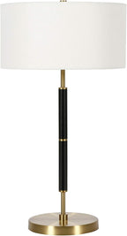 Henn&Hart 25" Tall 2-Light Table Lamp with Fabric Shade in Black/Brass/White, Lamp, Desk Lamp for Home or Office