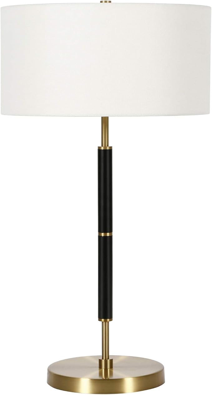 Henn&Hart 25" Tall 2-Light Table Lamp with Fabric Shade in Black/Brass/White, Lamp, Desk Lamp for Home or Office