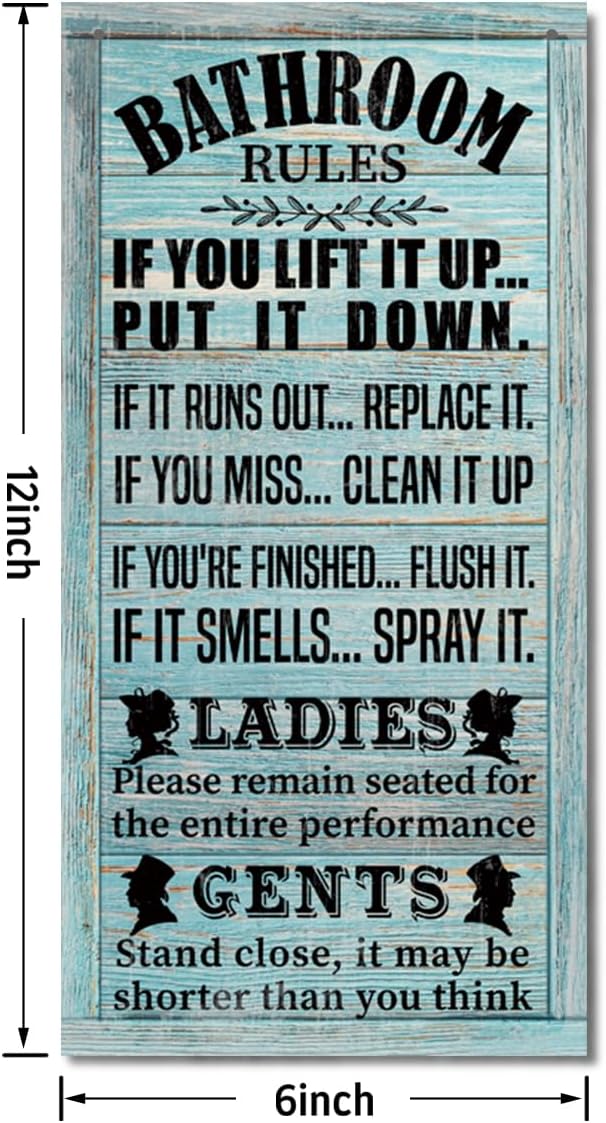 Rustic Western Bathroom Decor - Funny Wall Signs, Farmhouse Country Rules Wall Decor C1