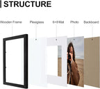 Vittanly 9x12 Picture Frames Set of 9, Shatter Resistant Plexiglass, Display 6x8 Pictures with Mat or 9x12 without Mat, Photo Frames for Wall or Tabletop, Engineered Wood, Black
