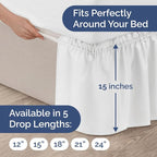 Wrap Around Dust Ruffle Bed Skirt - White - for Full Size Beds with 15 Inch Drop - Easy Fit Elastic Strap - Adjustable Pleated Bedskirt w/Brushed Fabric - Wrinkle Free - for Women, Men, Kids & Teens