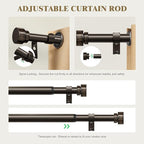 Oneach Antique Brown Curtain Rods for Windows 28 to 48 Inch, 1 Inch Pole Adjustable Length Heavy Duty Metal Curtain Rod Set, for Outdoor Bedroom Kitchen Living Room (16 to 60 Inch)