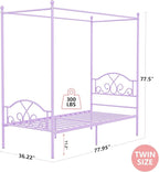 Weehom Princess Canopy Bed Frame with 4 Posters, Sturdy Metal Platform with Headboard&Footboard No Box Spring Needed Twin Size Bed for Kids Girls Adults,Purple