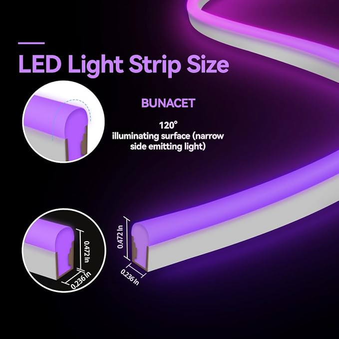 26FT LED Neon Rope Lights, BUNACET RGB Strips Light with RF Remote & APP Control,Flexible IP65 Waterproof Outdoor, Music Sync,DIY Design,24V LED Strip Lights for Gaming Livingroom Wall Christmas Decor