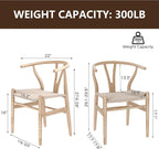 Wishbone Chair Natural Solid Wood Dining Chair/Hans Vegner Y Chair Rattan and Wood Accent Armrest Chair (Ash Wood + Natural Wood Color)