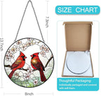 Cardinal Suncatcher Stained Glass Window Hanging - 8” Stained Glass Suncatchers for Windows - Sun Catchers Indoor Window Catcher with Hooks and Chain - Birthday Gifts for Mom Grandma