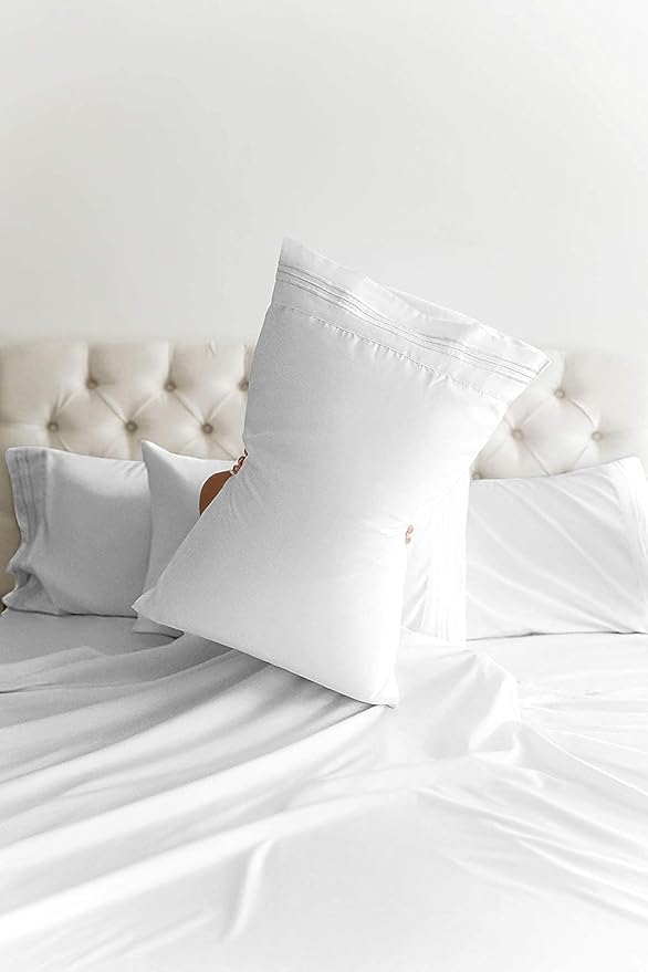 Cal King Sheets Set 6 Piece - Includes 4 Pillowcases - Bed Sheets Cal King Size - Soft Hotel Luxury Bedding - Cooling, Comfy & Breathable - 1 Flat & 1 Fitted & 4 Pillowcases w/ Deep Pockets - White