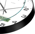 Wall Clock, 10" Dial Non-Ticking Silent Battery Operated Analog with LCD Display for Perpetual Calendar and F° Temperature, Ideal Modern Home, Bedroom, Kitchen, Office Decor (Black)