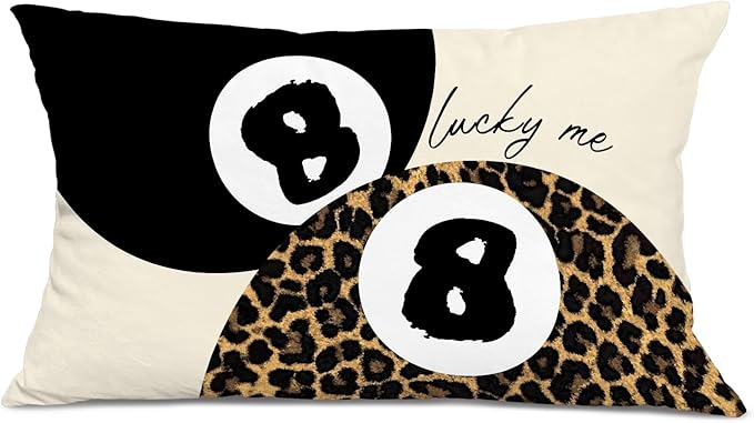 Coquette Pink Bow Leopard Print Lips Lucky 8 Ball Throw Pillow Covers 20x12, Cheetah Print Room Decor, Funky Y2K Leopard Decorative Pillow Covers for Girls Room Dorm Apartment Home