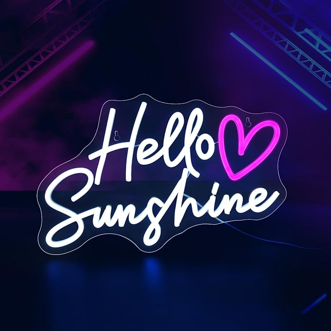 Hello Sunshine Neon Signs for Wall Decor White LED Neon Sign for Room Neon Light Sign for Wall Decor Birthday Party USB Powered