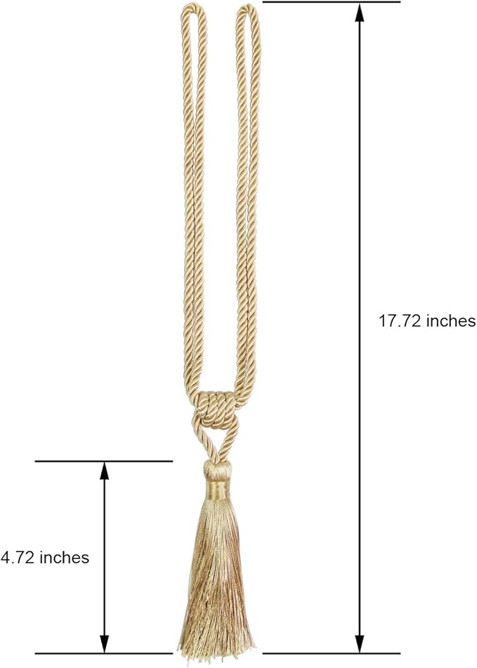 Fenghuangwu Curtain Tiebacks Tassel Tie-Backs, Rope Curtain tie Backs Handmade Curtain Holdbacks Made from Polyester (Gold, 4p)