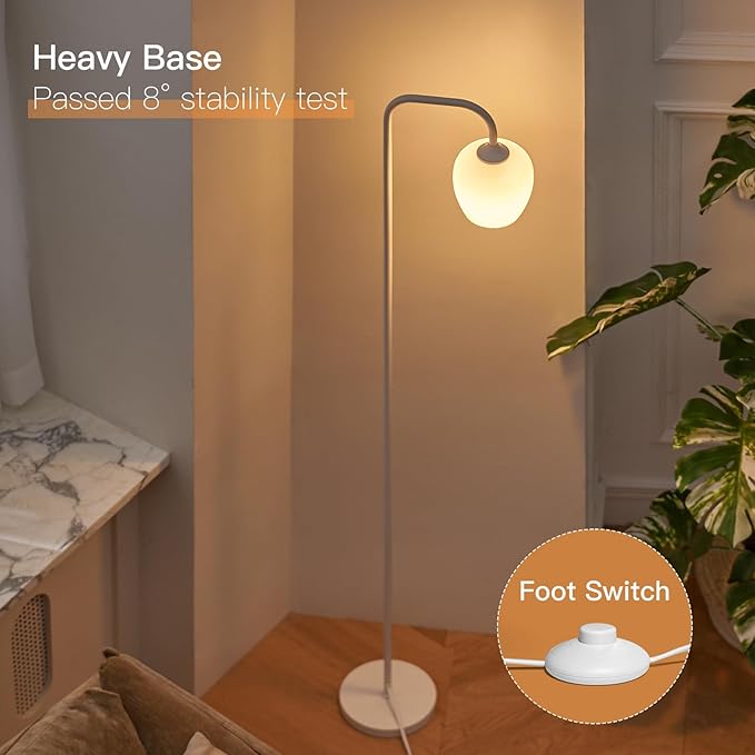 ONEWISH Lamp Set of 3 - Touch Bedside Table Lamps Set of 2 and 1 Floor Lamp, Modern Lamps for Bedroom Living Room Nightstand, White Opal Glass Lamp Shade, LED Bulbs Included Simple Design