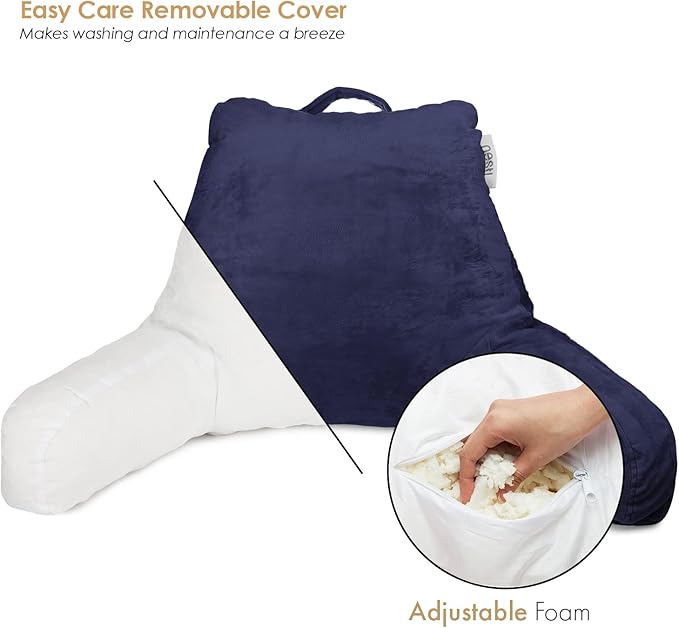 Nestl Reading Pillow for Kids, Small Bed Pillow, Back Pillow for Sitting in Bed, Memory Foam Chair Pillow, Reading & Bed Rest Pillows, Navy Blue Back Pillow for Bed, Arm Pillow with Pockets