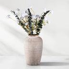 6 Artificial Silk Flowers + 3 Eucalyptus, Artificial Chrysanthemums with Stems for Home Decor, Ivory
