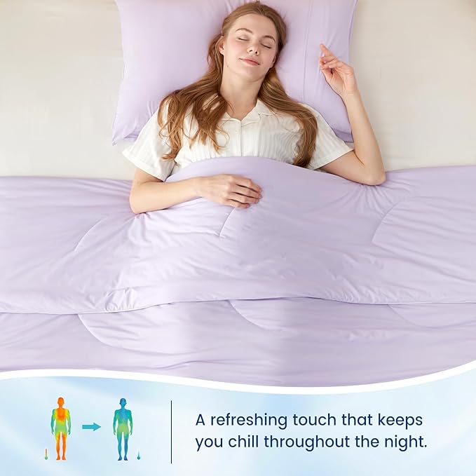 Cozy Bliss Cooling Comforter Twin Size Dual-Sided, Ultra-Soft Cooling Blankets for Hot Sleepers and Night Sweats, Breathable Lightweight Silky Smooth, Lavender Purple