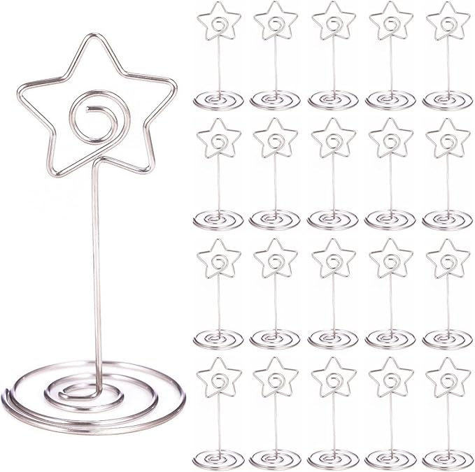 20PCS 3.35 Inch Table Number Stands - Place Card Holders for Wedding Centerpieces, Birthday Party, Photo Picture Frame Display (Star Shaped-Silver)