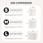 B FSOBEIIALEO Ottoman with Stroage, Round Sherpa Storage Ottoman Stool, Boucle Foot Rest 14.6"x14.6"x17.7"（White