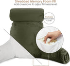 Nestl Reading Pillow Large Bed Pillow, Back Pillow for Sitting in Bed Shredded Memory Foam Chair Pillow, Reading & Bed Rest Pillows Olive Green Back Pillow for Bed, Bed Chair Arm Pillow with Pockets