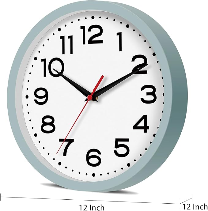 Wall Clock Silent Non-Ticking Modern Clock Battery Operated 12 Inch Small Classic Analog Decorative for Kitchen, Bathroom, Office, Bedroom, Home(Blue Gray)