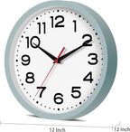 Wall Clock Silent Non-Ticking Modern Clock Battery Operated 12 Inch Small Classic Analog Decorative for Kitchen, Bathroom, Office, Bedroom, Home(Blue Gray)