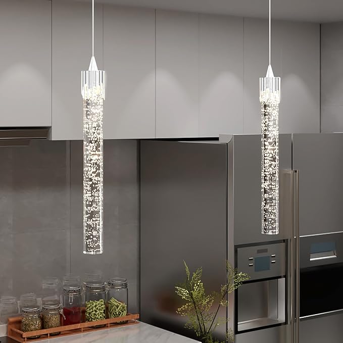 Mini 1 Light Chrome Crystal Pendant Lights,Modern Led Kitchen Island Hanging Light Fixture,Adjustable Pendant Lighting for Kitchen Island,Dimmable 2700k-6000k