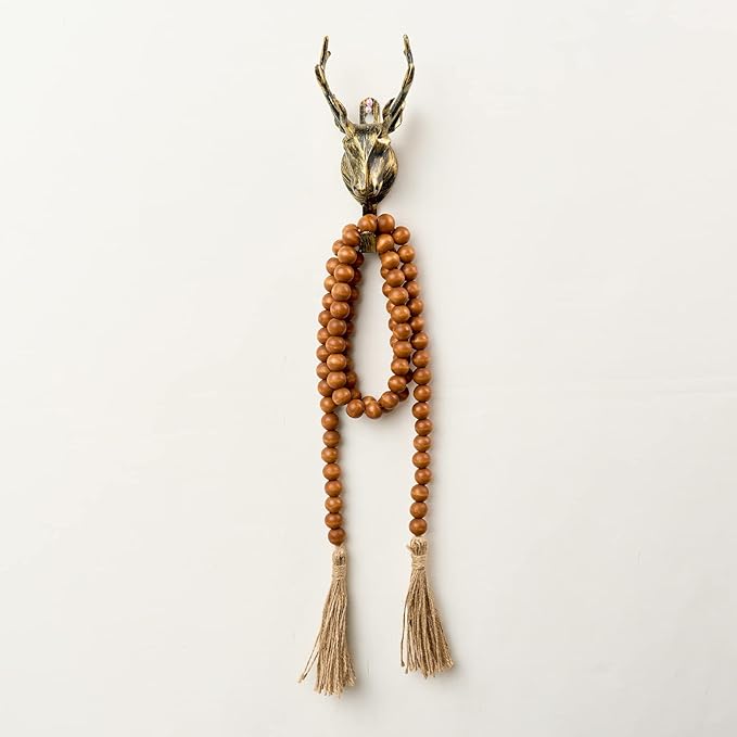 OMISHE 59in Wood Bead Garland with Tassels, Decorative Beads Decor, Farmhouse Wooden Beads Garland for Wall Hanging Home Festival Decor, Brown