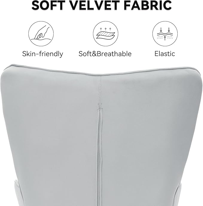 Nalupatio Mid Century Modern Velvet Accent Chair, Tufted Button High Back Chair, Upholstered Wingback Armchair with Metal Legs, High Back Side Chair for Living Room Bedroom, Grey