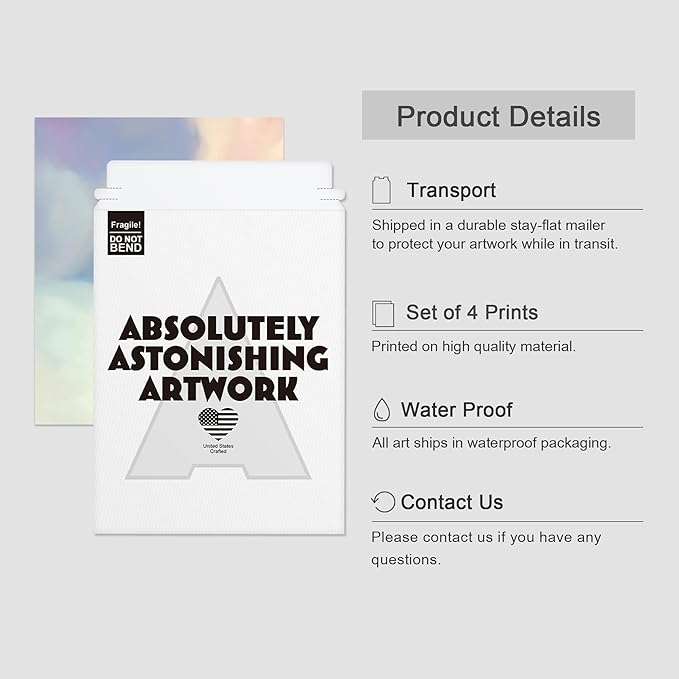 SIGNWIN Poster Bathroom Decor 8"x10"x 4, Wall Art Room Decor Multicolor for Living Room, Bedroom, Office White Pastel Watercolor Rainbow Sky Clouds Abstract Geometric Illustrations Colorful