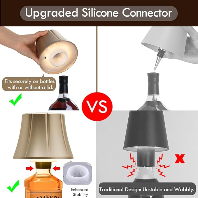 WILIT Wireless Bottle Lamp Shades for Table Lamps, Bottle Lights for Liquor Bottles, Touch Lamps for Kitchen Dinning Picnic,Home Bar Decorations, Modern Wine Bottle Lights, Gifts for Men Women