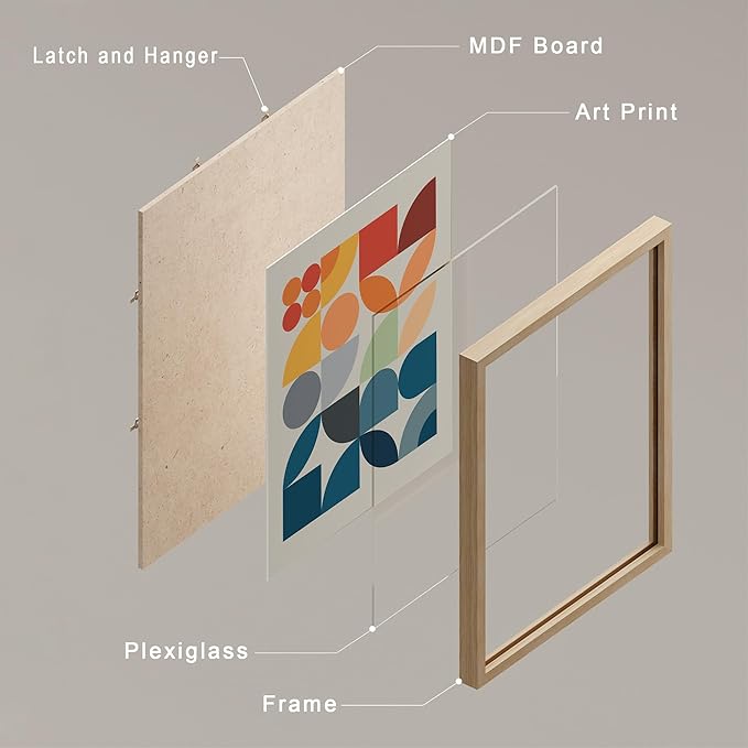 SIGNWIN Framed Mid-Century Modern Colorful Geometric Polygons Wall Art, Set of 4 Abstract Geometric Wall Decor Prints, Nature Wilderness Wall Décor for Living Room, Bedroom - 12"x16" Natural