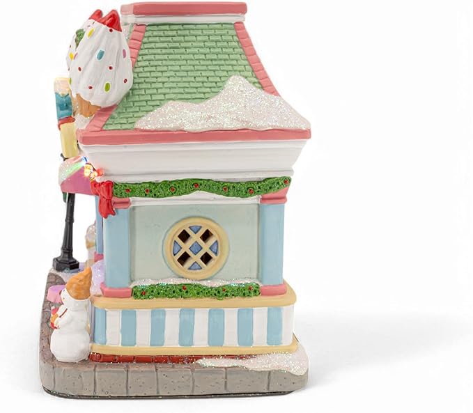 Snowy's Ice Cream Parlor Porcelain Christmas Village with LED Lights