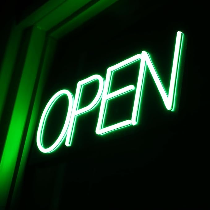 22 Inch Ultra Bright LED Neon Open Sign, Green, Modern, Attention-Grabbing, Business Signage