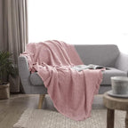 Simple&Opulence 100% Cotton Throw Blanket for Bed, Couch, Boho Luxury Geometric Knit Woven Blanket with Tassels Soft Lightweight Cozy Breathable, Vintage Farmhouse Decoration for All-Season(Pink)