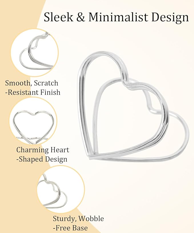 36 Pcs Heart Table Number Holders - Rust-Resistant Metal Place Card Stands for Weddings, Office & Home Decor (Silver)