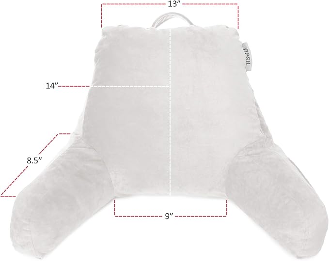 Nestl Reading Pillow for Kids, Small Bed Pillow, Back Pillow for Sitting in Bed, Memory Foam Chair Pillow, Reading & Bed Rest Pillows, White Back Pillow for Bed, Arm Pillow with Pockets