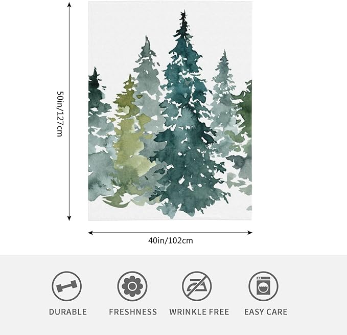 HGOD DESIGNS Watercolor Grey Fir Trees Forest Blanket,Coniferous Tree Decor Blankets Soft Warm Throw for Women Birthday, Home Living Room Decoration 40"x50"