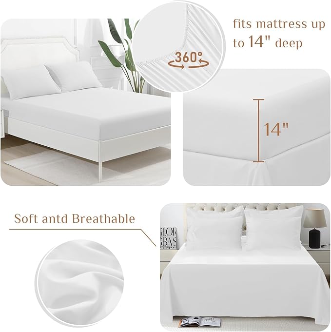 JOLLYVOGUE Queen Comforter Set, Ultra-Soft Bed in a Bag Queen Size 7 Pieces, Oeko-TEX Certified Bedding Set with Down Alternative Comforter, Sheets, Pillowcases & Shams, White