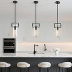 Modern Black Knurled Kitchen Island Pendant Lights 2 Pack,12'' Glass Island Pendant Light,Farmhouses Pendant Light, for Kitchen,Dining Room,Bathroom,Bulbs Included