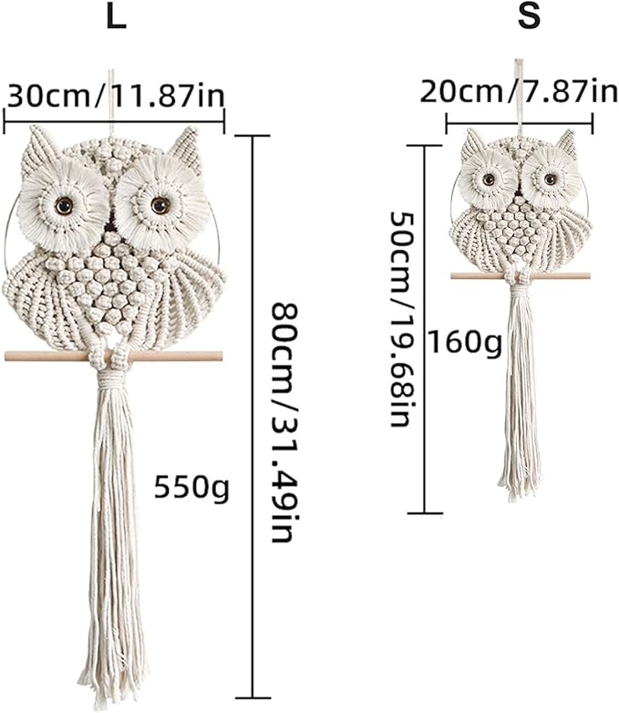 Owl Macrame Wall Hanging-Hand Woven Boho Tapestry-Macrame Wall Decor -Owl Decor for Bedroom, Living Room, Nursery (Beige-Large)