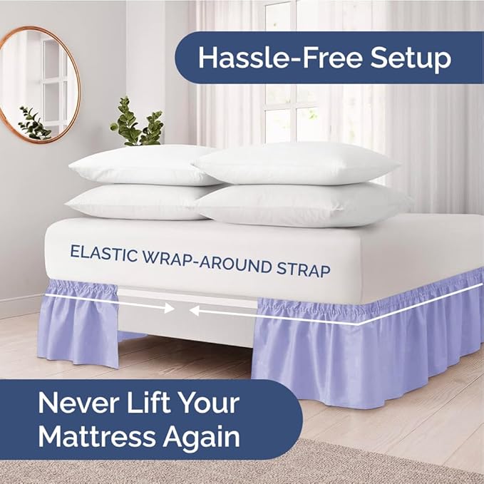 Wrap Around Dust Ruffle Bed Skirt - Lavender - Twin/Twin XL Size Beds with 15 Inch Drop - Easy Fit Elastic Strap- Adjustable Pleated Bedskirt w/Brushed Fabric Wrinkle Free - Women, Men, Kids & Teens