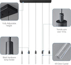 Kitchen Island Lighting Modern Light Fixture Black Pendant Light Dimmable LED Black Finish Mini Crystal Pendant Lights for Dining Room Living Room（5-Light）